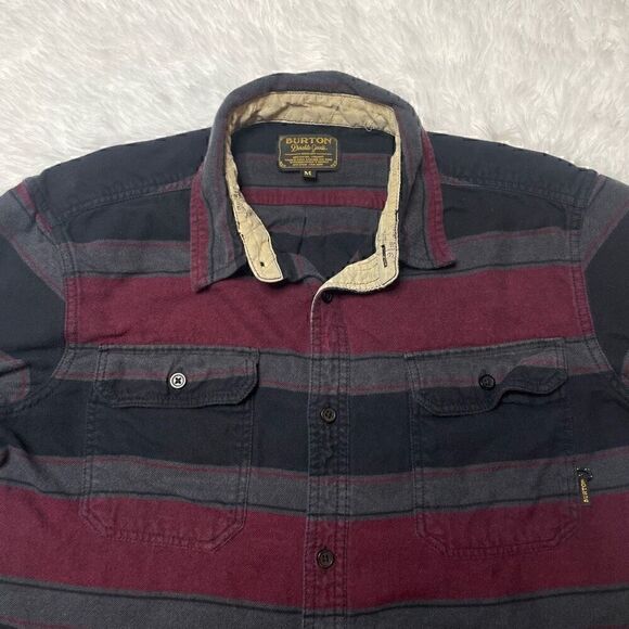 Burton Flannel Shirt Mens Medium Long Sleeve Button Stripe Double Flap Pocket - Picture 3 of 9
